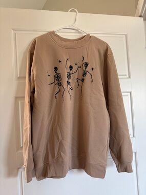 Men's Tan Crewneck Sweatshirt with Black Skeleton Graphic